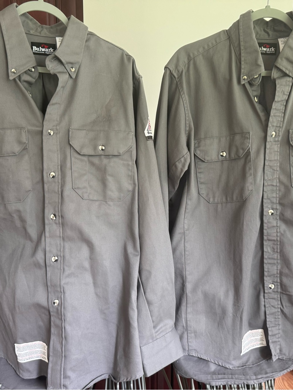 Bulwark Flame retardant Men's Gray Long-Sleeve Button-Down Work Shirts Set of 2